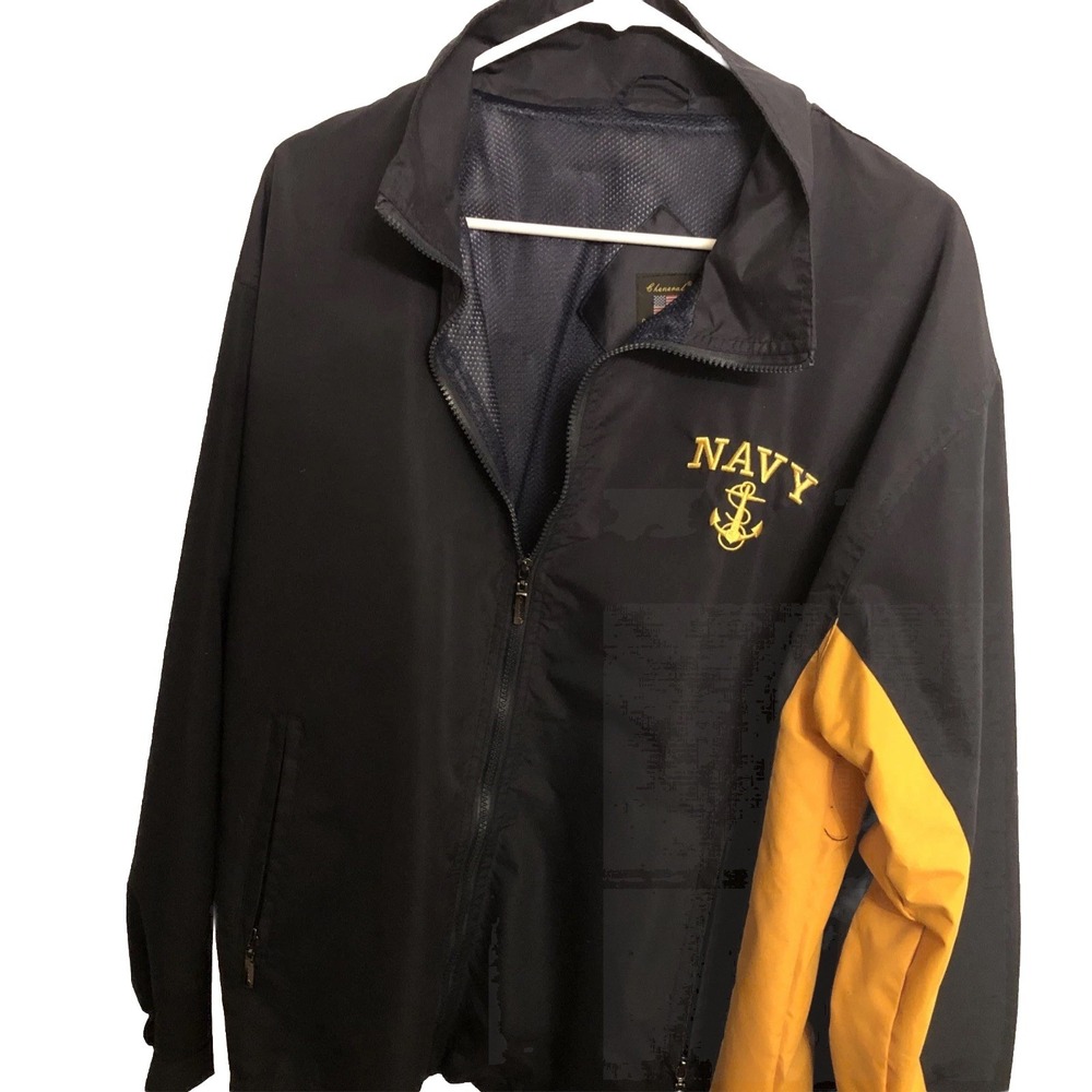 United States Mens Navy Blue And Yellow Full Zip Windbreaker Jacket Size Medium